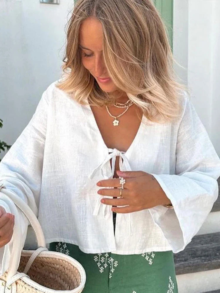 Dahlia - Linnen Blouse met Strikdetails