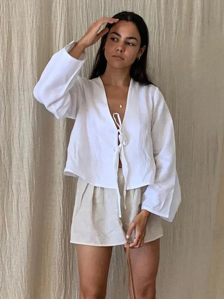 Dahlia - Linnen Blouse met Strikdetails