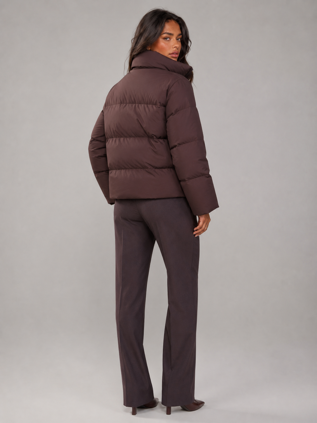 Funnel Neck Quilted Puffer Jacket with Zip Front