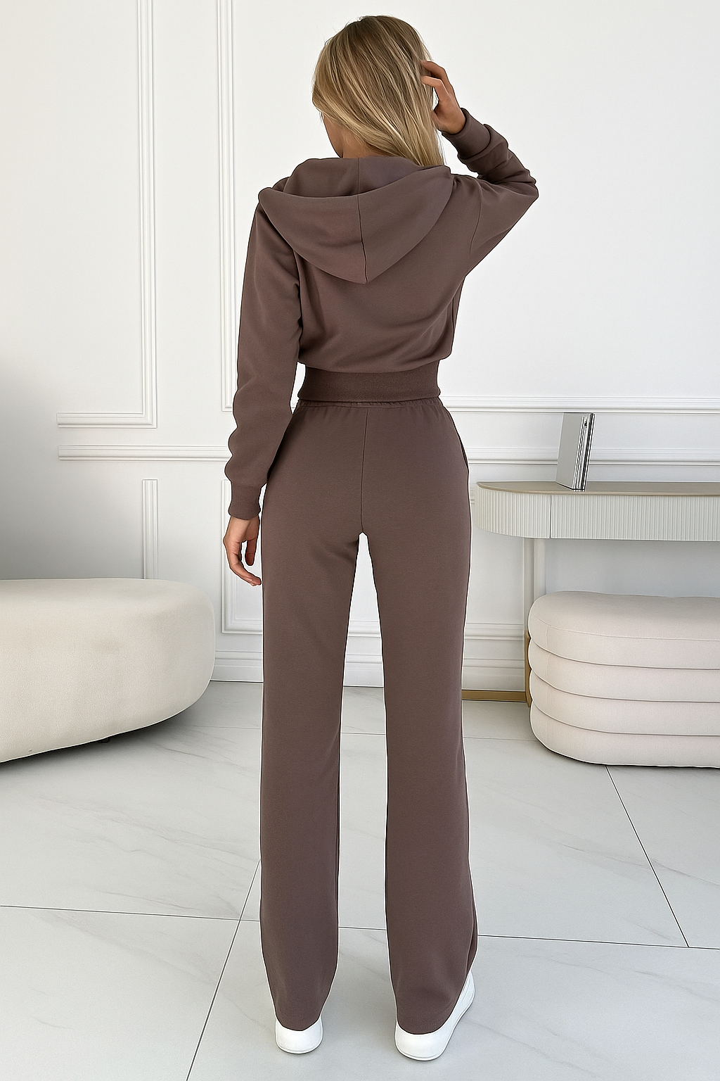 Dames Luxe Trainingspak met Rits en Capuchon – Zwart Katoen, Casual Sportoutfit voor Thuis en Fitness