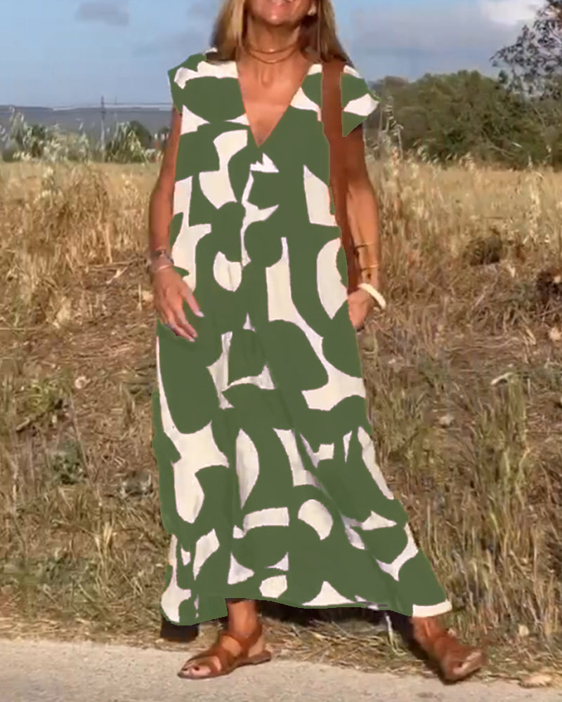 Sophie - V-hals Geprinte Maxi Jurk