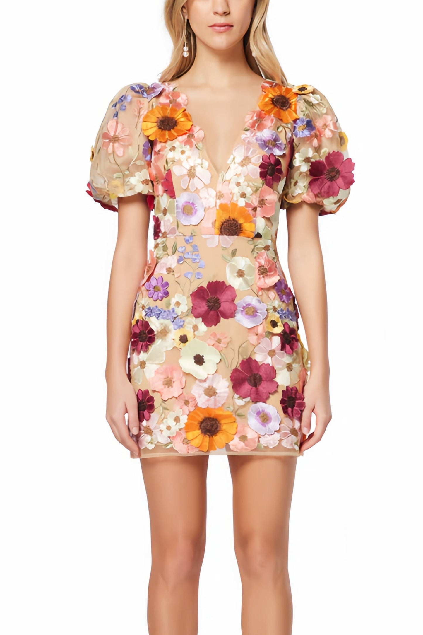 Elena - Charmante Mini Jurk met V-Hals en Bloemenprint