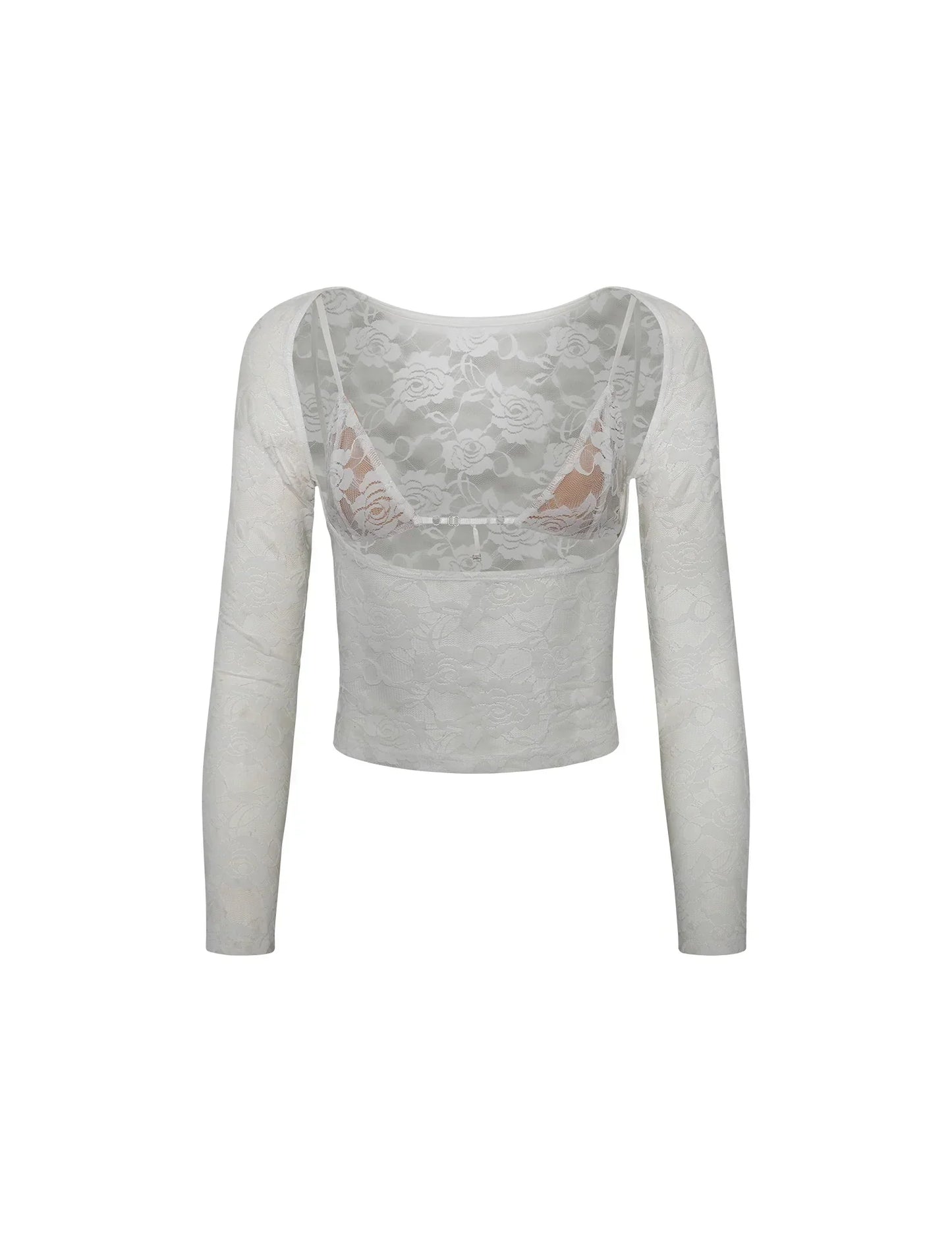Geralindea - Elegante Doorschijnende Kanten Top met Bloemenpatroon