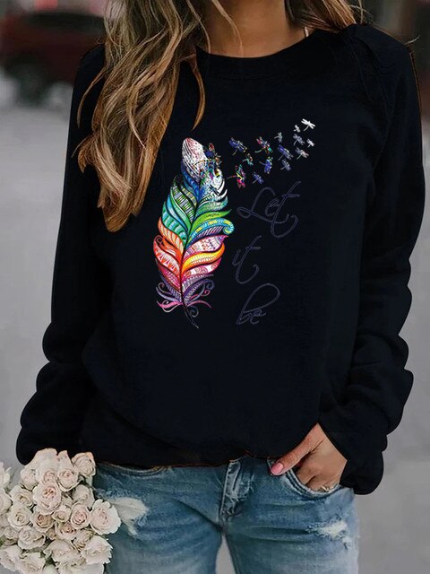 Dames Trui met Veerprint – Casual Sweater voor Herfst en Winter