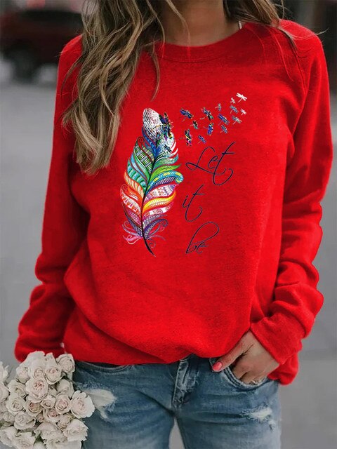 Dames Trui met Veerprint – Casual Sweater voor Herfst en Winter