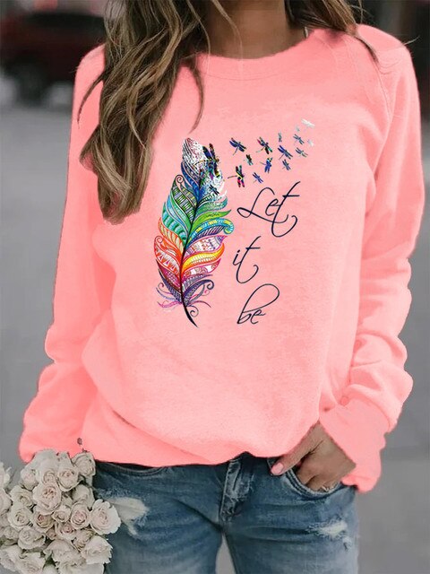 Dames Trui met Veerprint – Casual Sweater voor Herfst en Winter