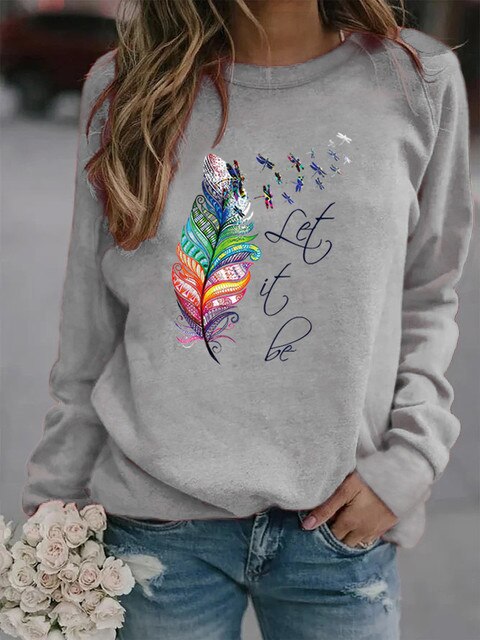 Dames Trui met Veerprint – Casual Sweater voor Herfst en Winter