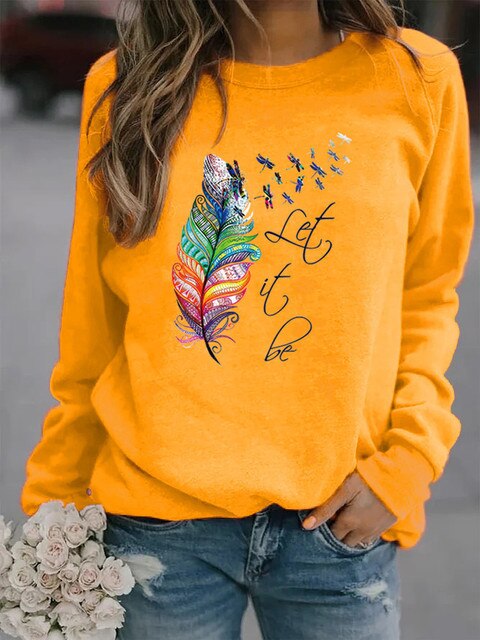 Dames Trui met Veerprint – Casual Sweater voor Herfst en Winter