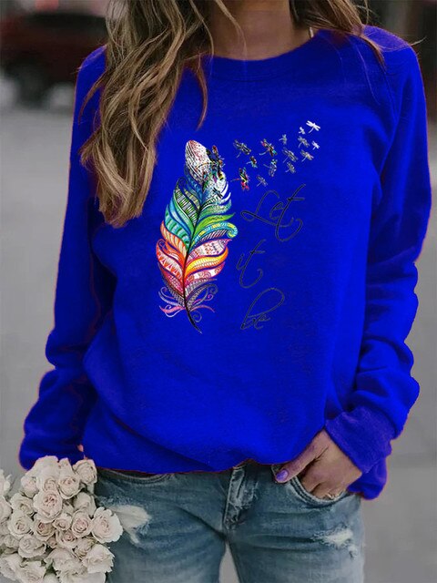 Dames Trui met Veerprint – Casual Sweater voor Herfst en Winter