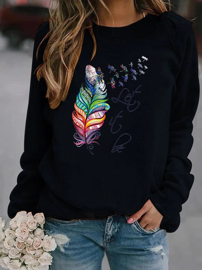 Dames Trui met Veerprint – Casual Sweater voor Herfst en Winter