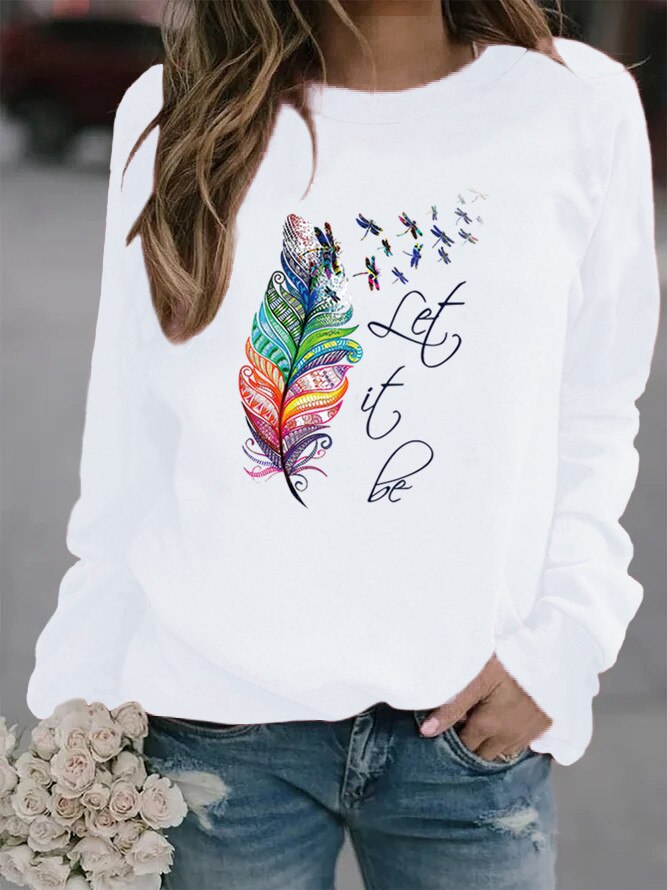 Dames Trui met Veerprint – Casual Sweater voor Herfst en Winter