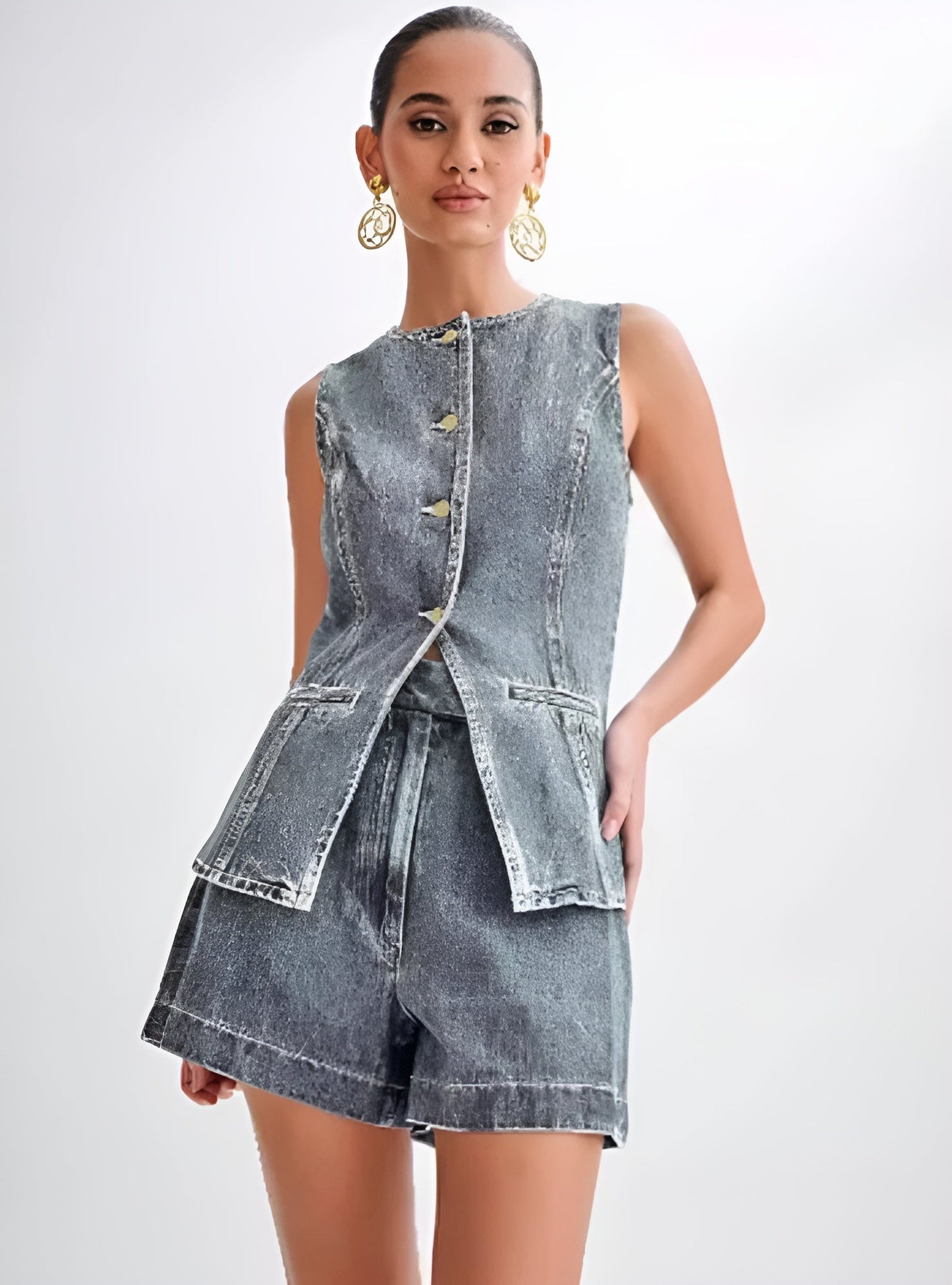 Giulietta - Trendy Denim Button Up Set