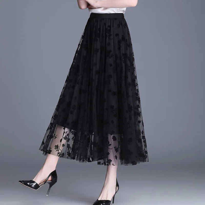 Eloise - Stijlvolle Mesh Midi-rok