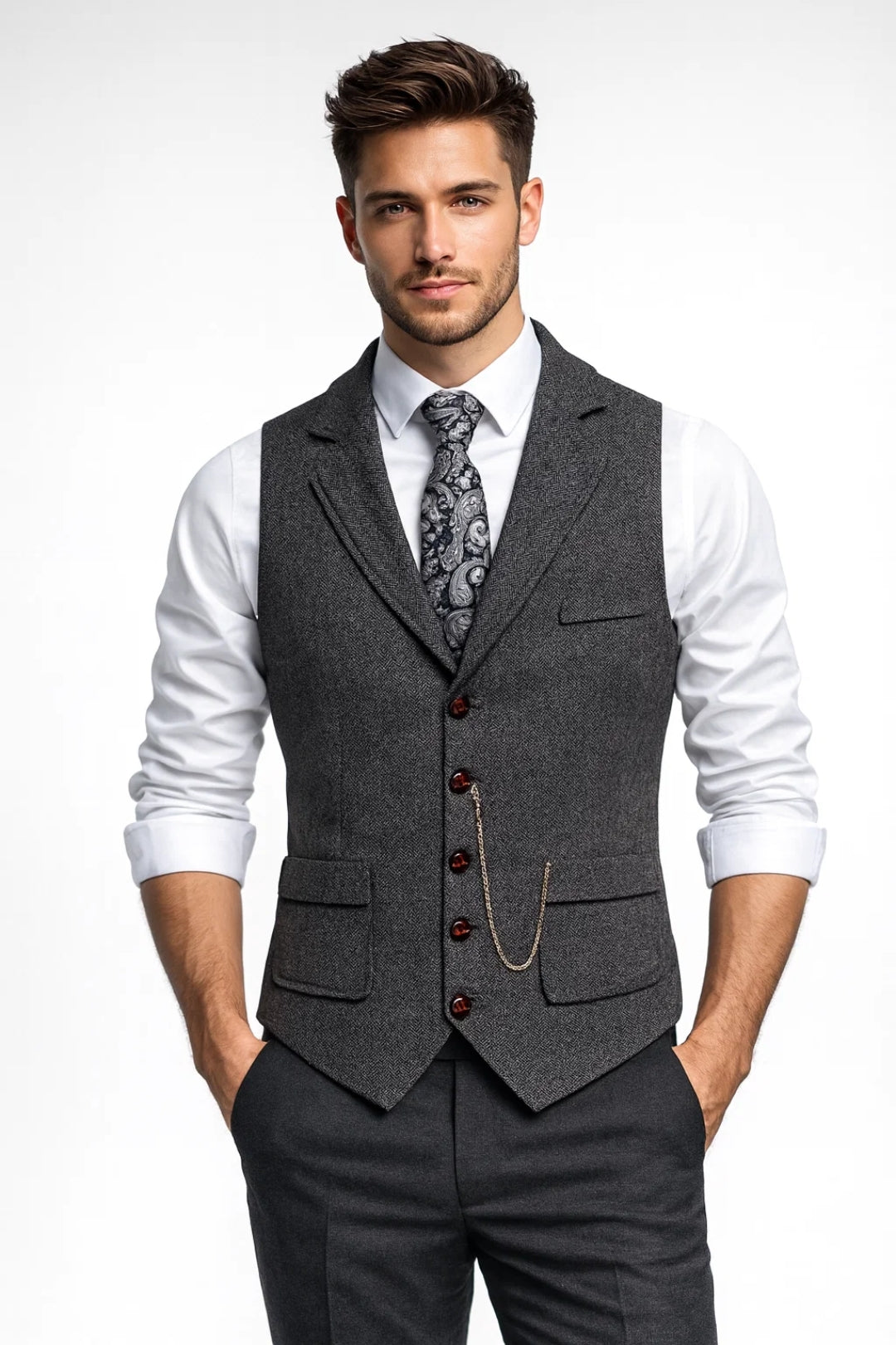 Heren Slim Fit Gilet – Met Revers, Geschikt voor Casual en Werkgebruik