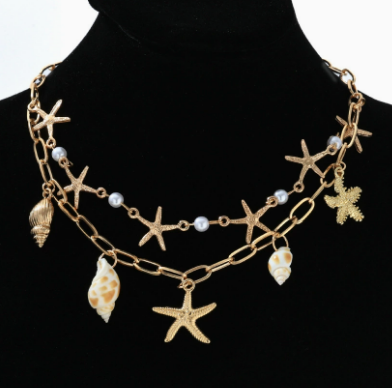 Dames Ketting Verguld met Parelhanger en Zeedieren Bedels