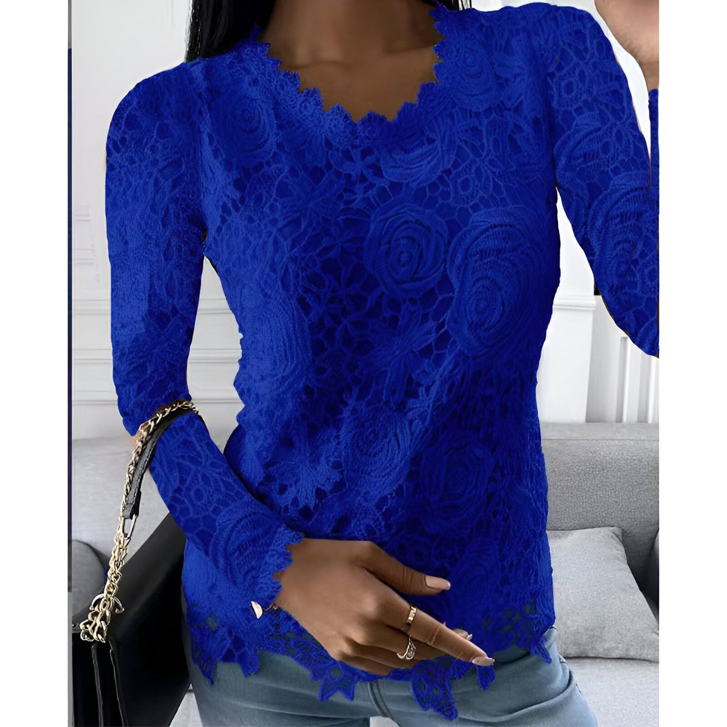 Clarisse - Elegante Kanten Blouse met Lange Mouwen