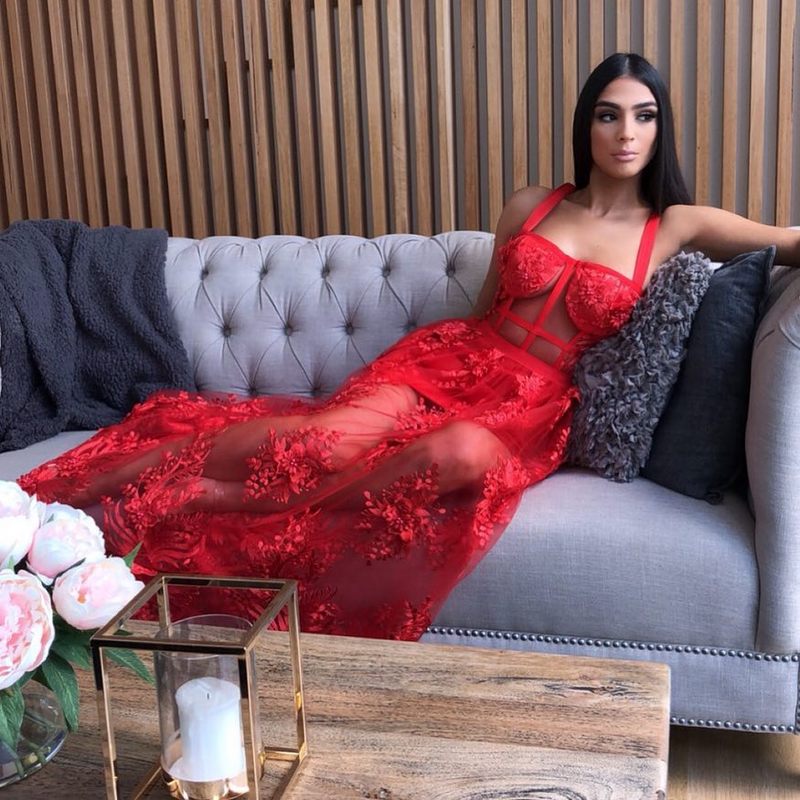 Elea - Lange Mesh Jurk met Bloemen