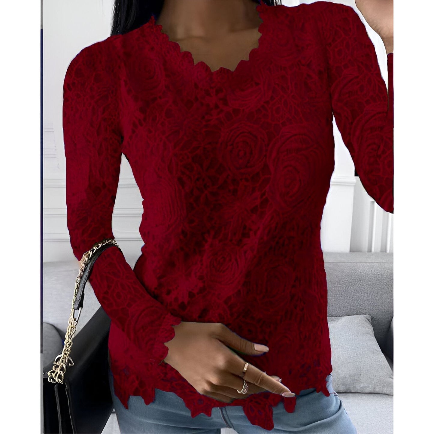 Clarisse - Elegante Kanten Blouse met Lange Mouwen