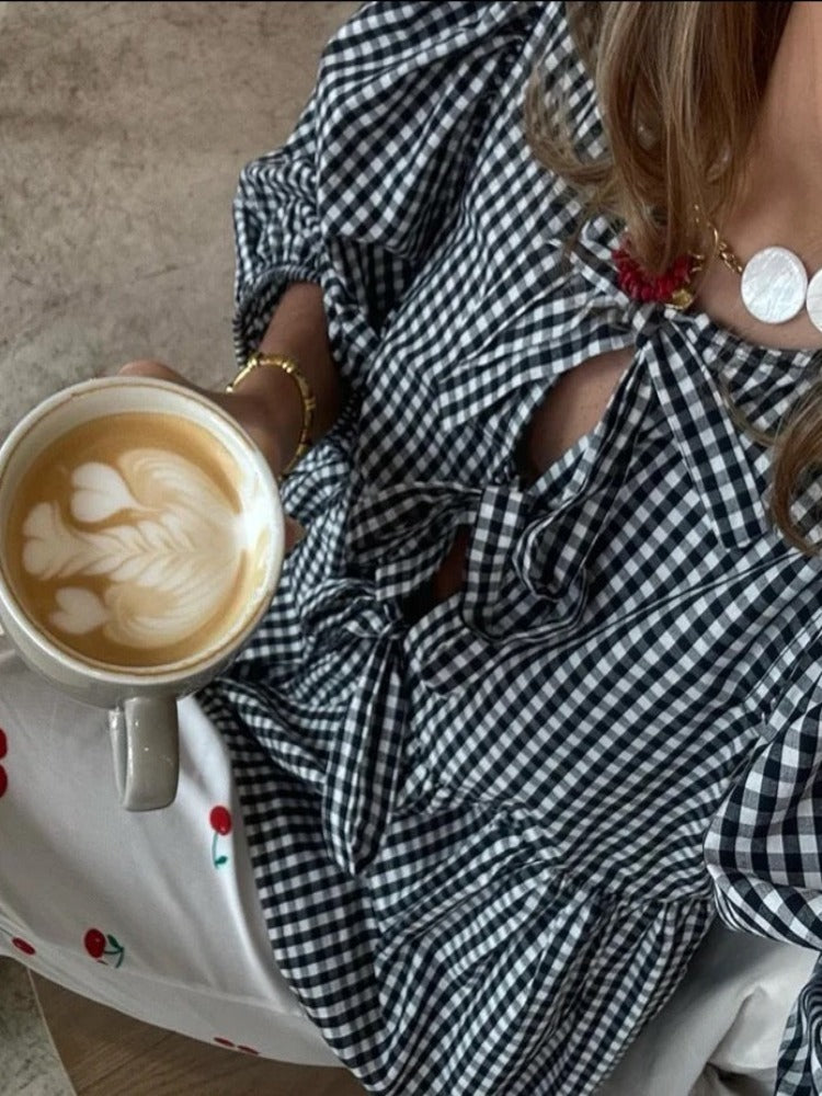 Mila - Luchtige Blouse met Streepdesign en Pofmouwen
