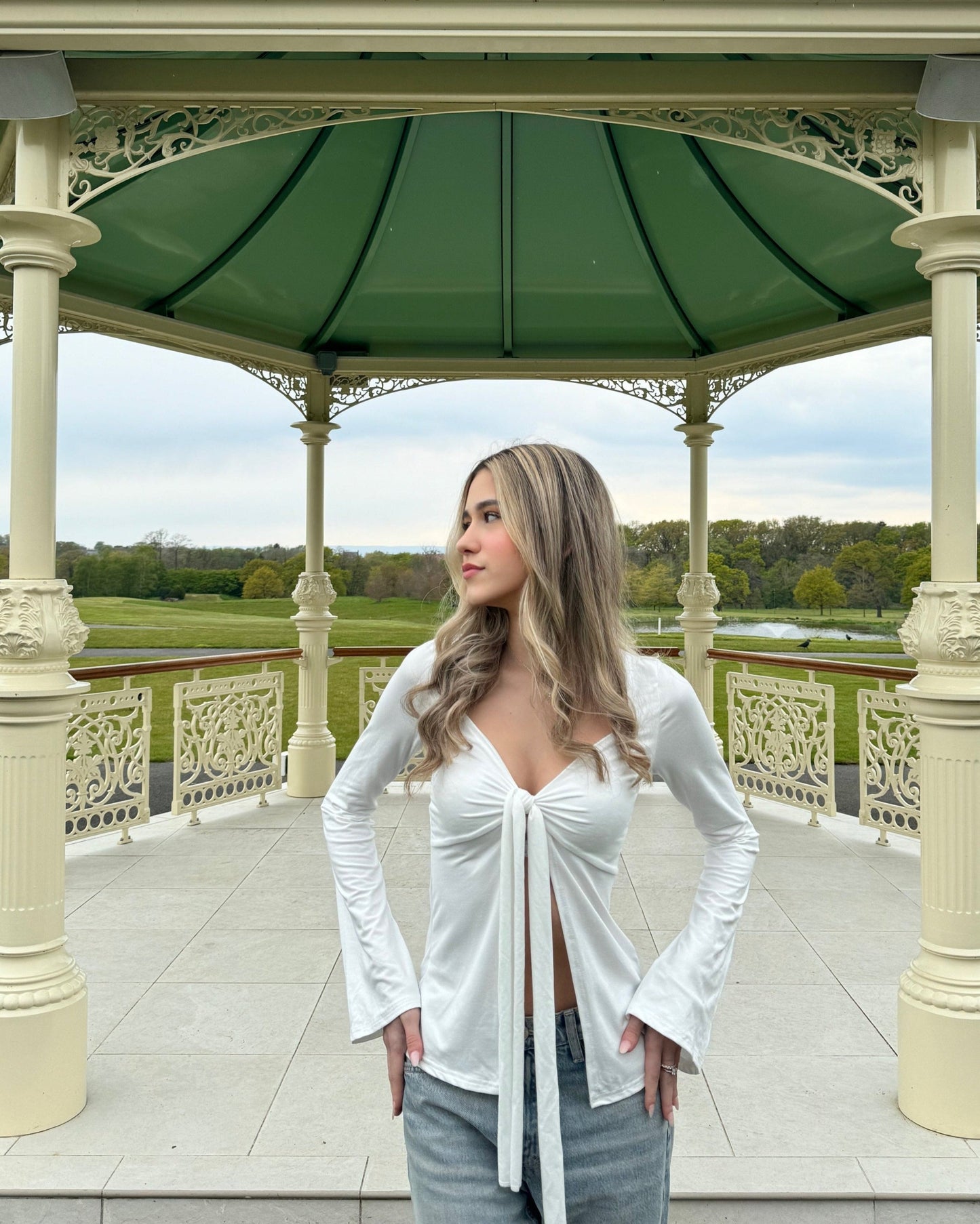 Leandra - Flared Sleeve Tie-Front Top