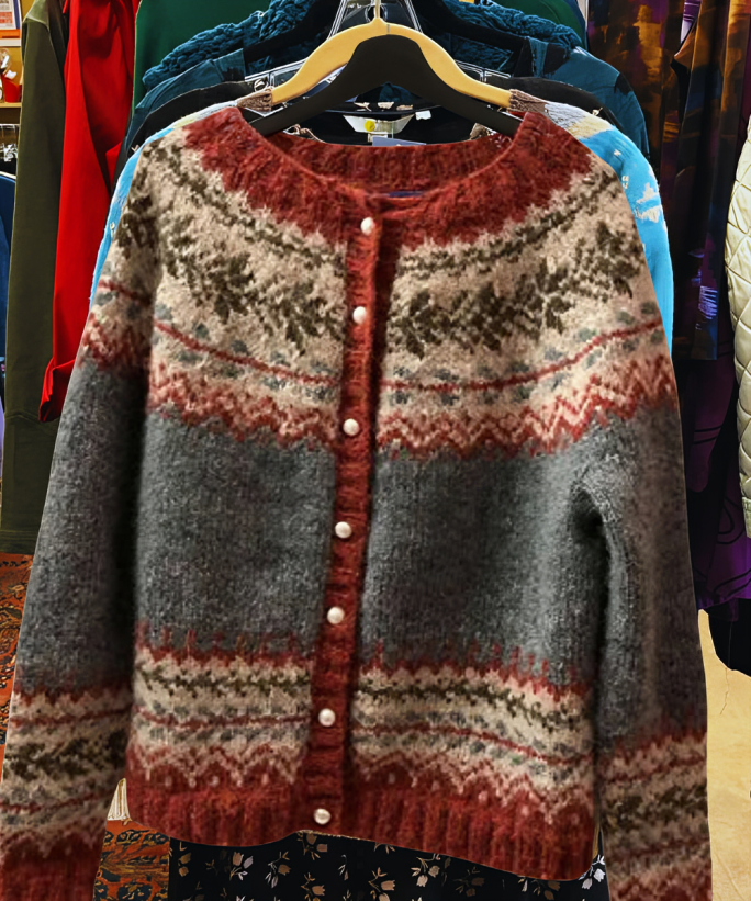 Grijze-Wollen Cardigan met Noors Design – Warme Scandinavische Stijl voor Dames