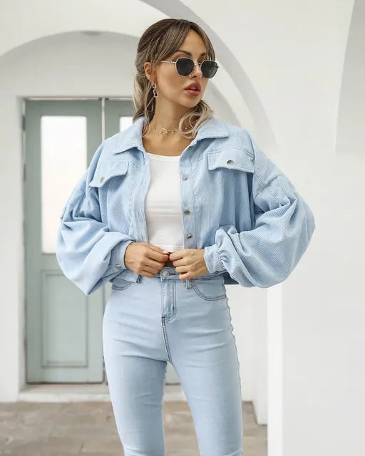 Daleyza - Corduroy Cropped Bomberjack met Lantern Mouwen