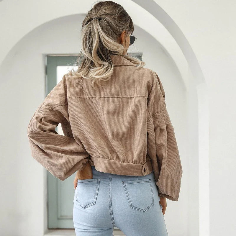 Daleyza - Corduroy Cropped Bomberjack met Lantern Mouwen