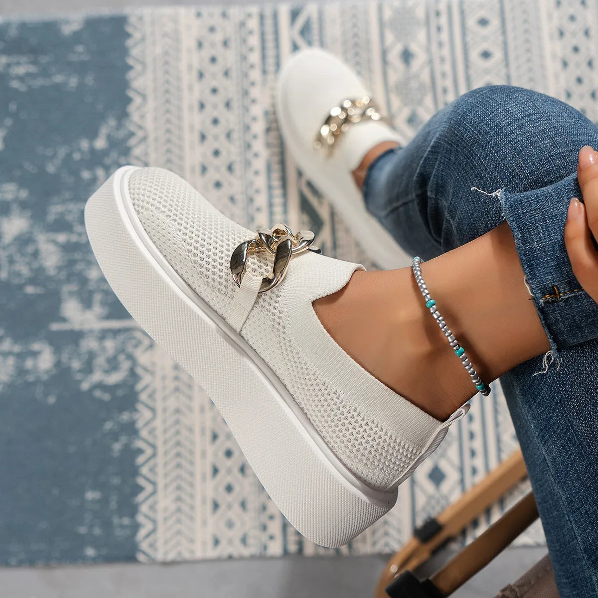 Chunky Ketting Detail Slip-on Sneakers voor Dames – Comfortabele Stijlvolle Instappers