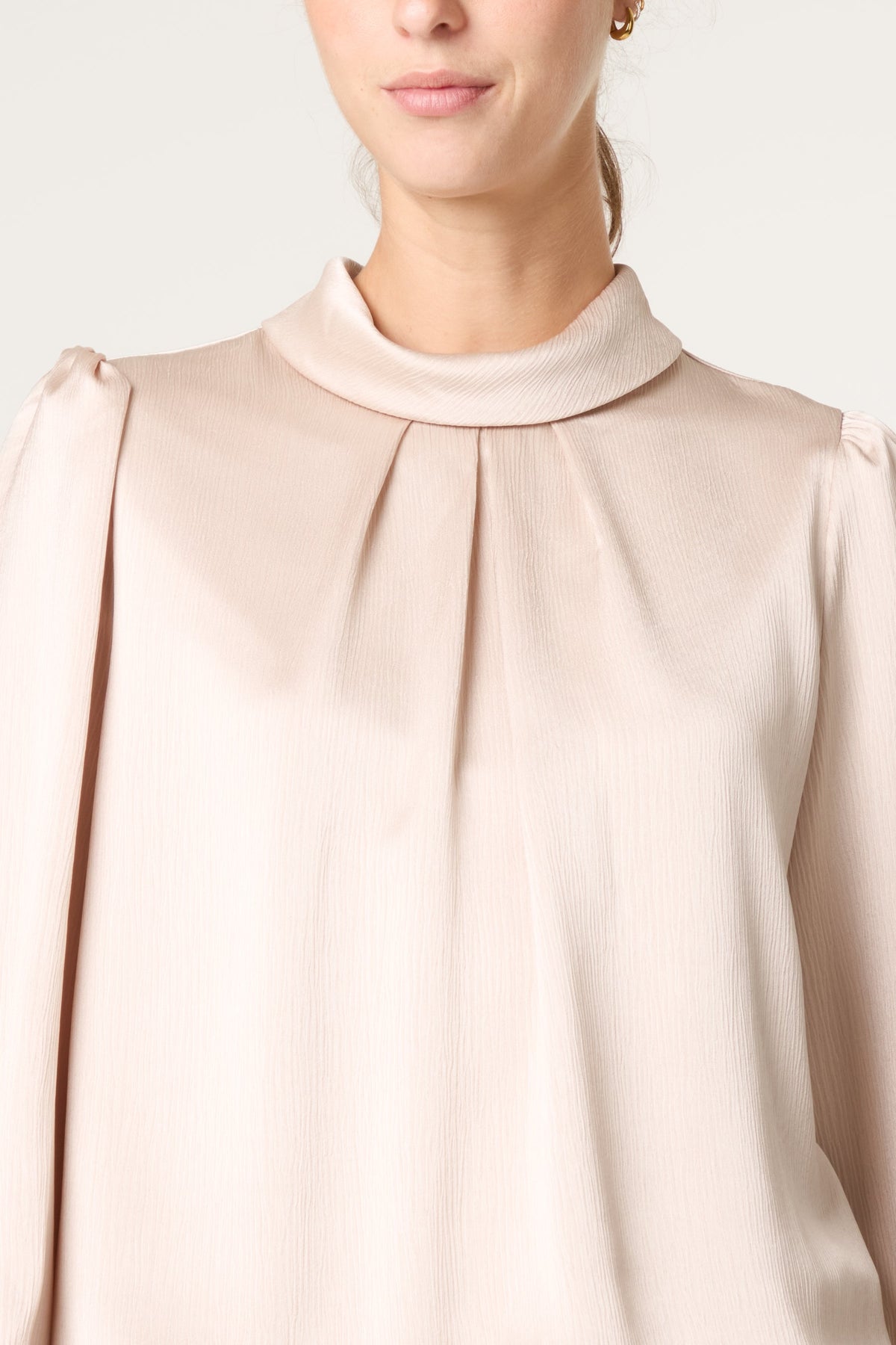 Dames Blouse Satijnlook met Pofmouwen - Champagne