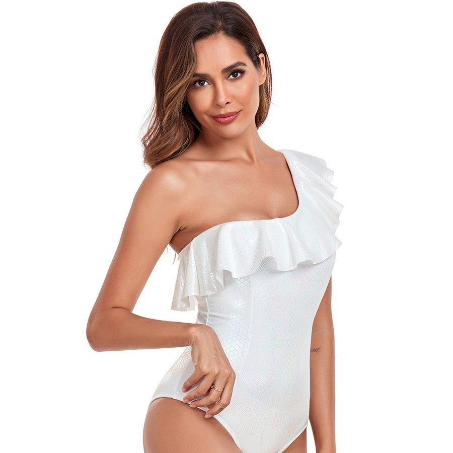 Polyester One-Shoulder Badpak met Volant – Flatterend Zwemontwerp voor Dames