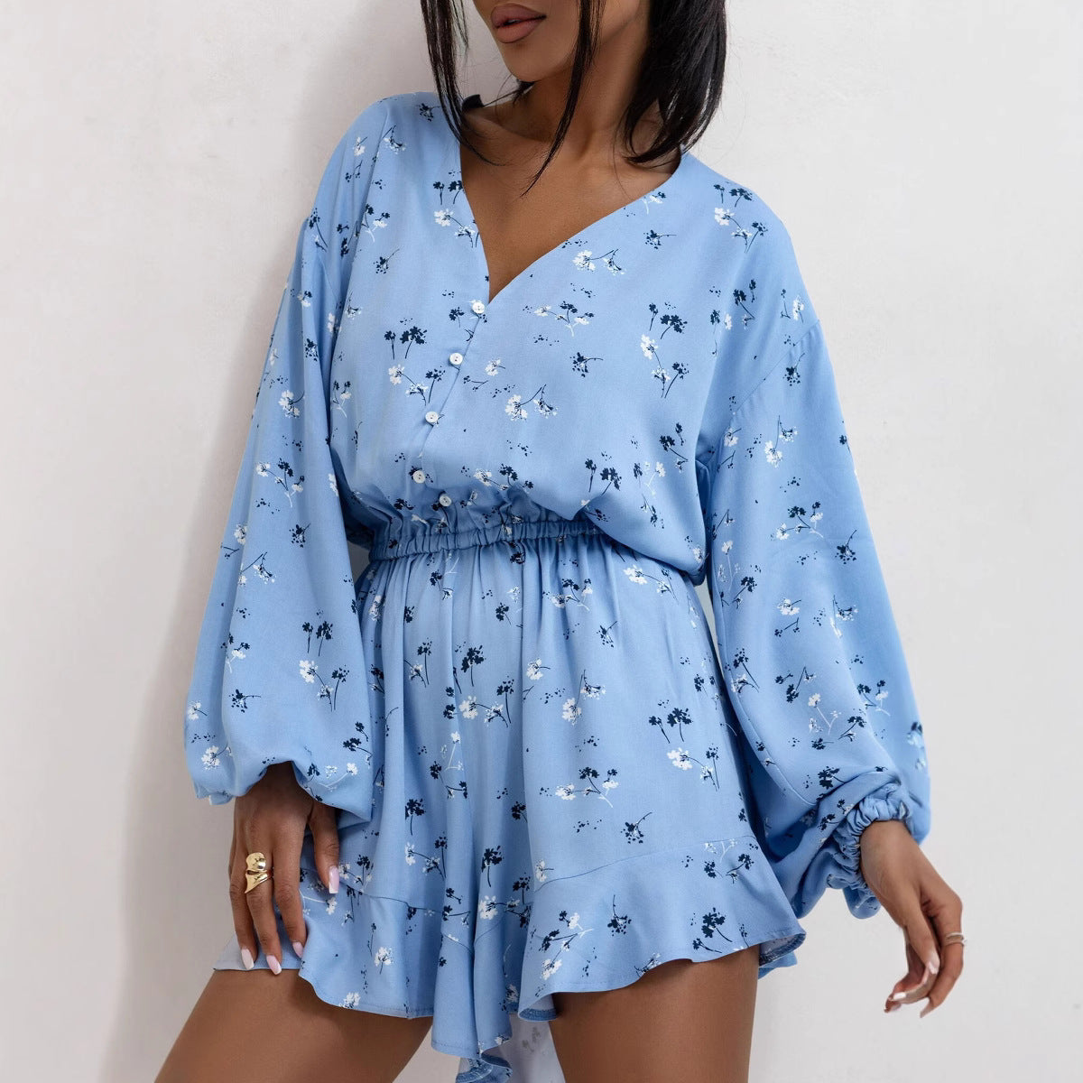 Ballonmouwen Playsuit met Ruches – Speelse Dames Outfit voor Zomerse Uitstraling