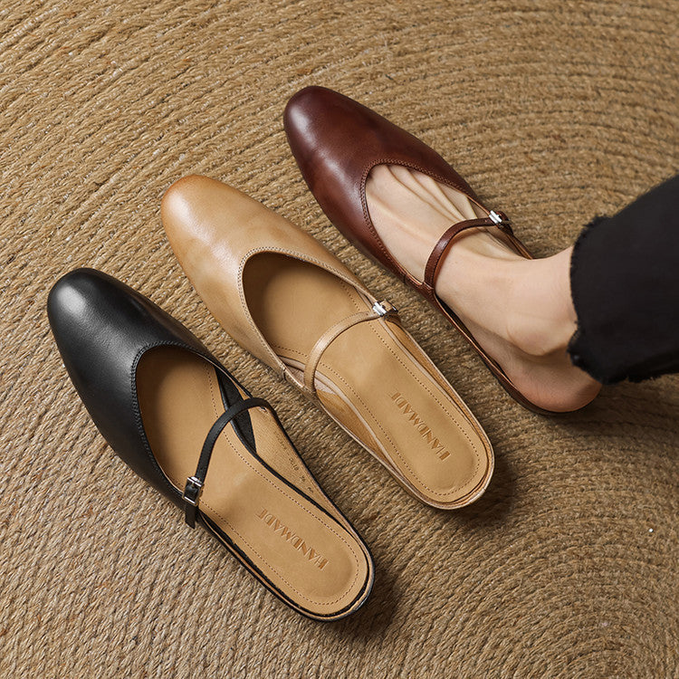 Dames Leren Mules met Mary Jane Bandje