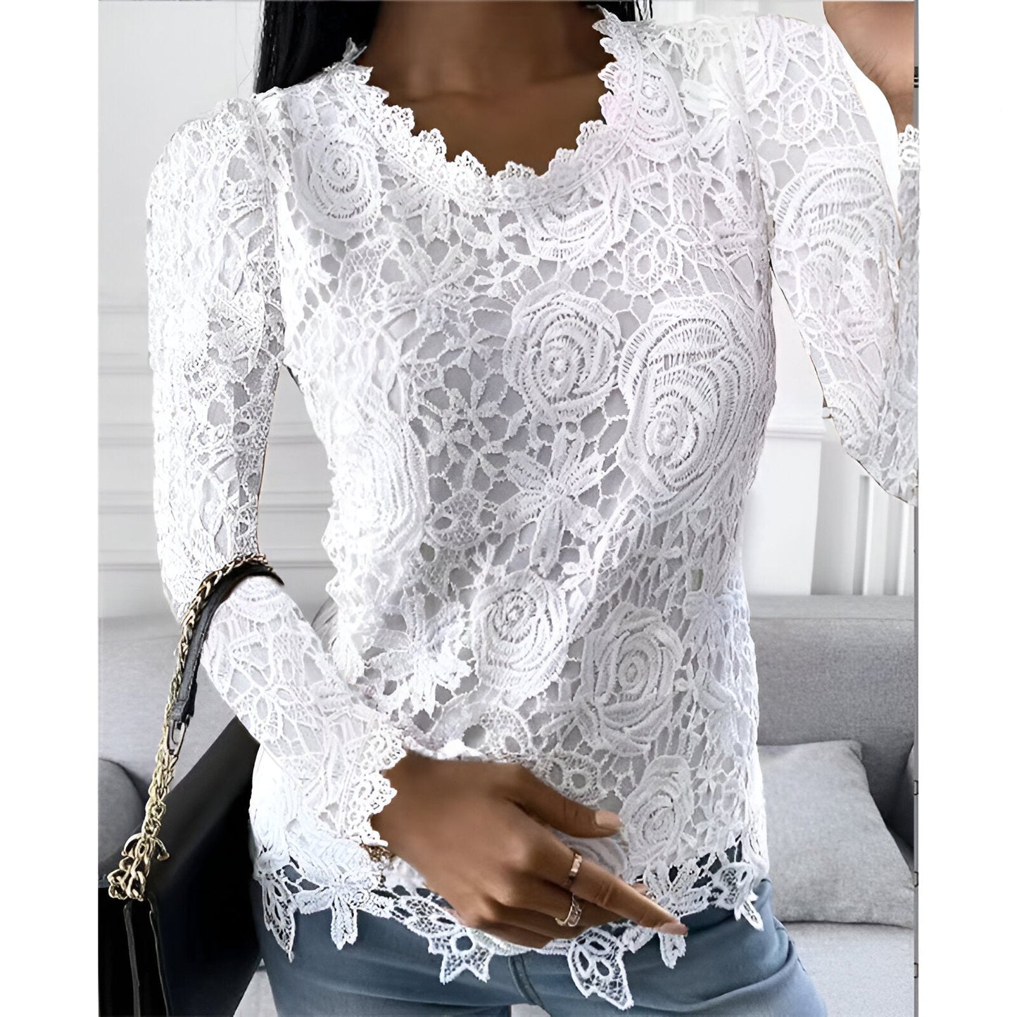 Clarisse - Elegante Kanten Blouse met Lange Mouwen