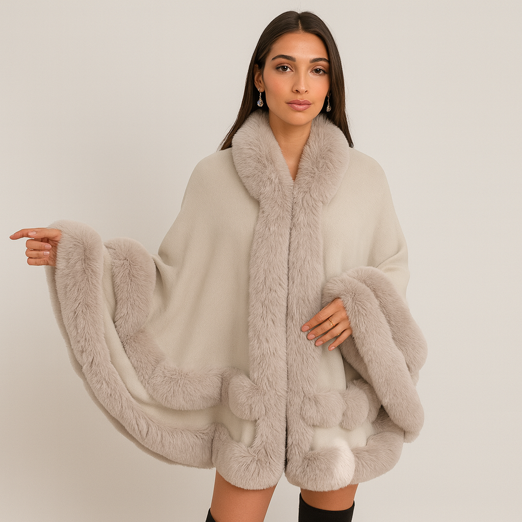 Dames Cape Jas met Faux Fur Trim en Shawlkraag