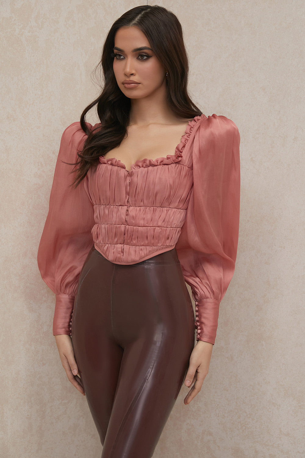 Helvienne - Rouge Organza Korset met Luxe Ruches