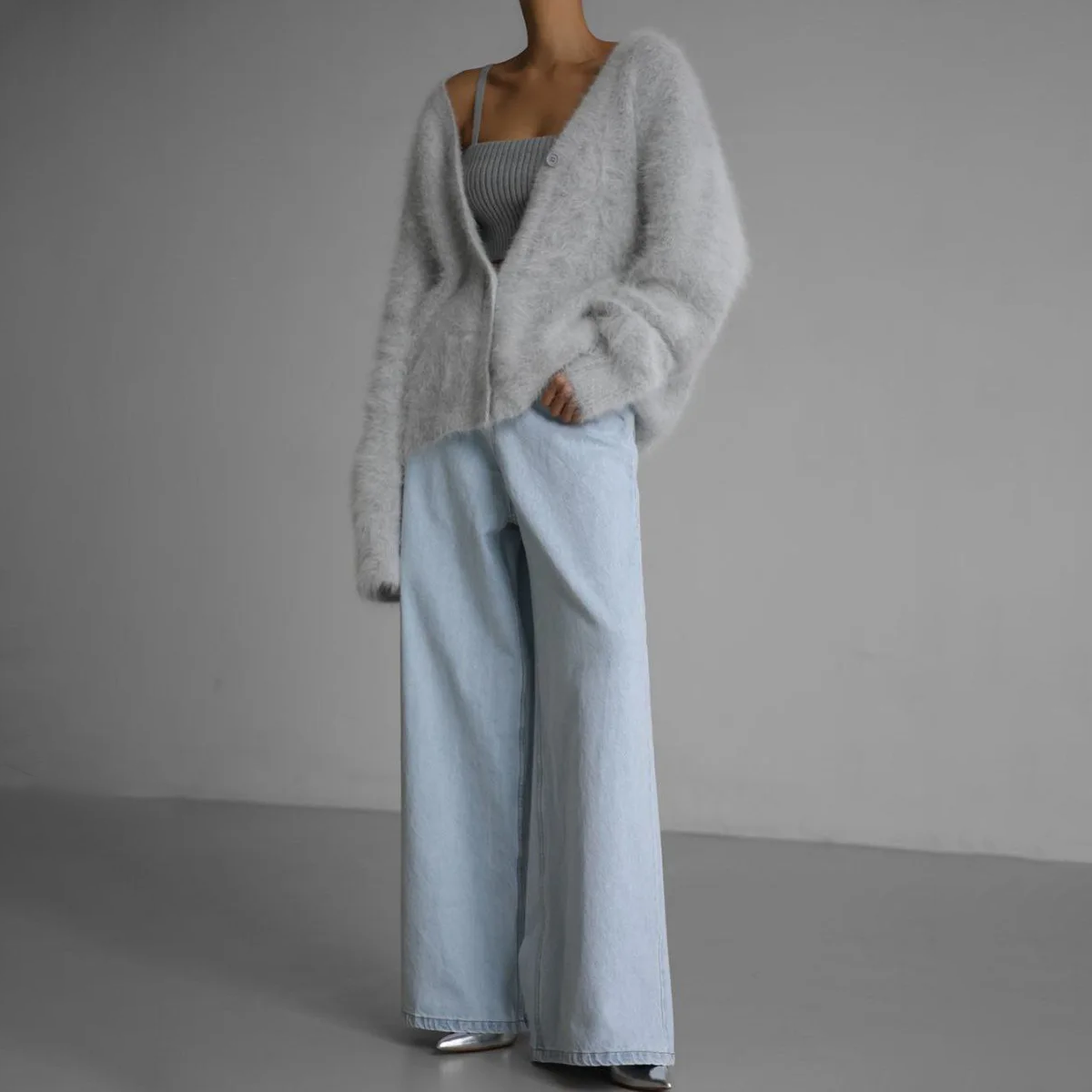 Dames zachte oversized gebreide cardigan met knopen – V-hals model