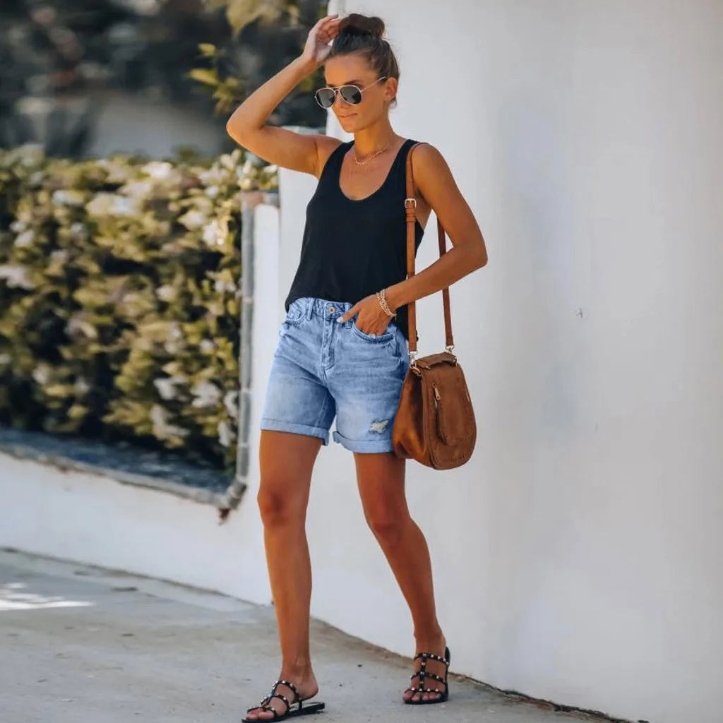 Liva - Denim Shorts met Hoge Taille