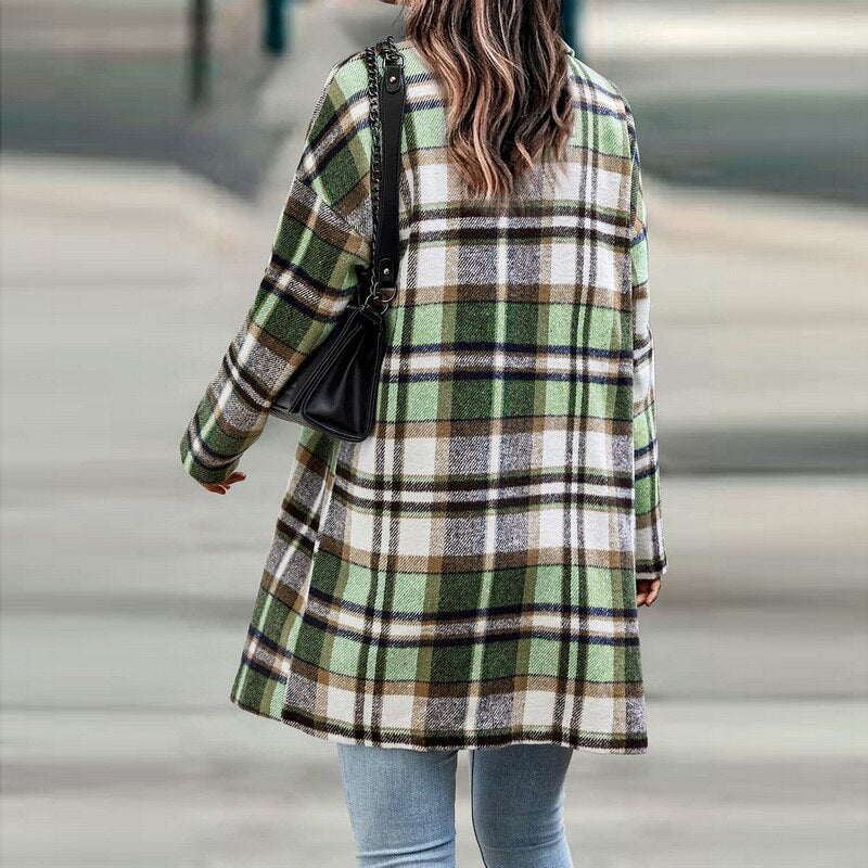 Dames Regular Fit Geruite Jas β Casual ruitpatroon, plaid check jas voor dagelijks gebruik