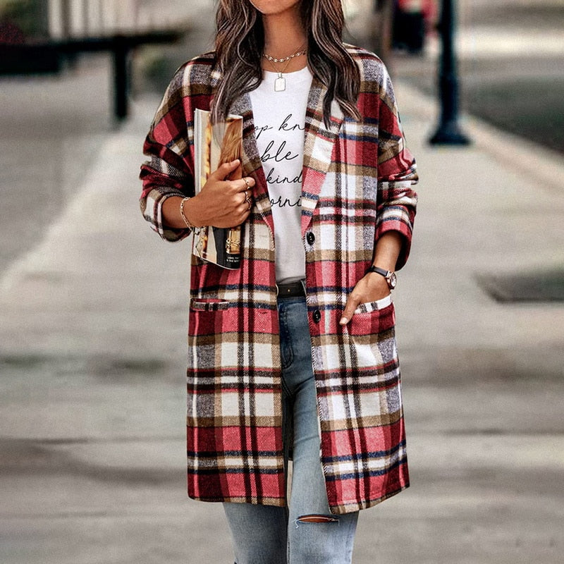 Dames Regular Fit Geruite Jas β Casual ruitpatroon, plaid check jas voor dagelijks gebruik