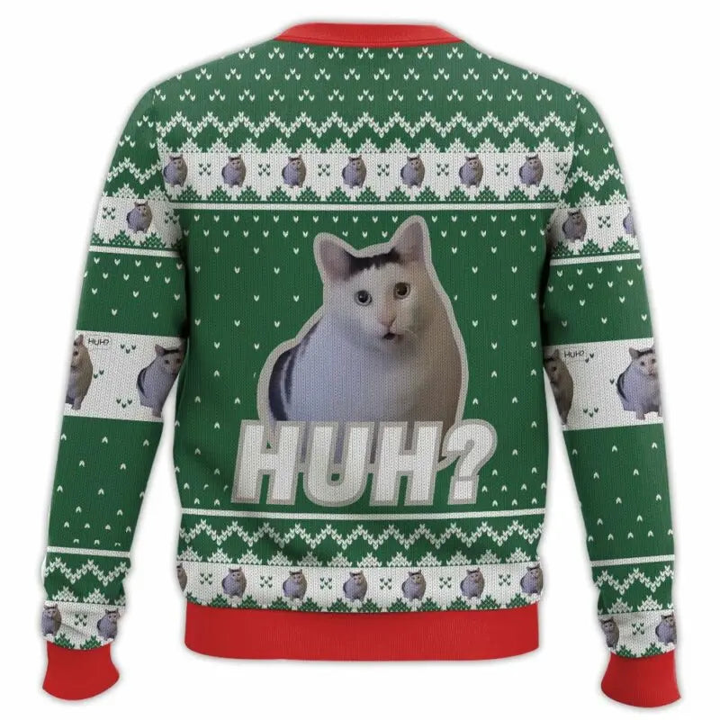 Unisex Warme Kersttrui met Kattenprint β Effen Groen, Casual Feestkleding voor de Winter