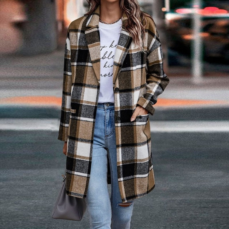 Dames Regular Fit Geruite Jas β Casual ruitpatroon, plaid check jas voor dagelijks gebruik