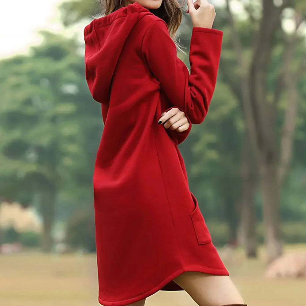 Dames Relaxed Fit Hoodie Jurk β Sweatstof, met Capuchon, Lange Mouw, Casual voor Herfst/Winter