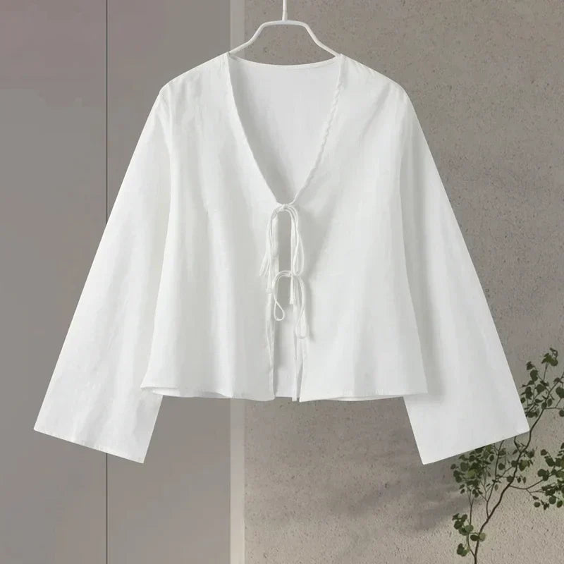 Giorgia - Stijlvolle Blouse met Vetersluiting en Lange Mouwen