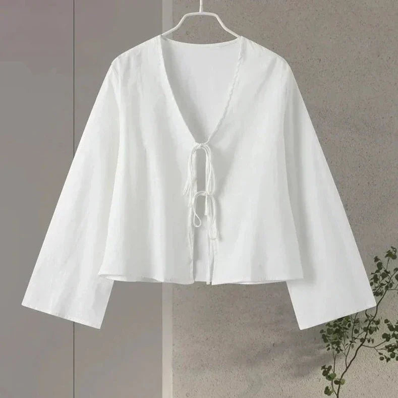 Sophie - Linnen Blouse met Schattige Strikjes
