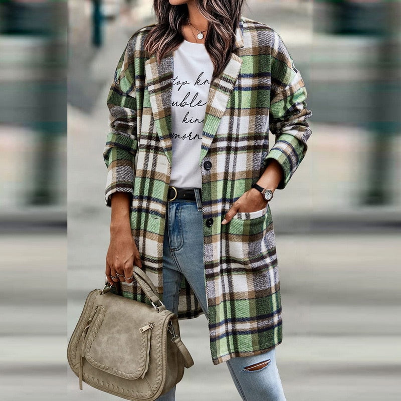Dames Regular Fit Geruite Jas β Casual ruitpatroon, plaid check jas voor dagelijks gebruik