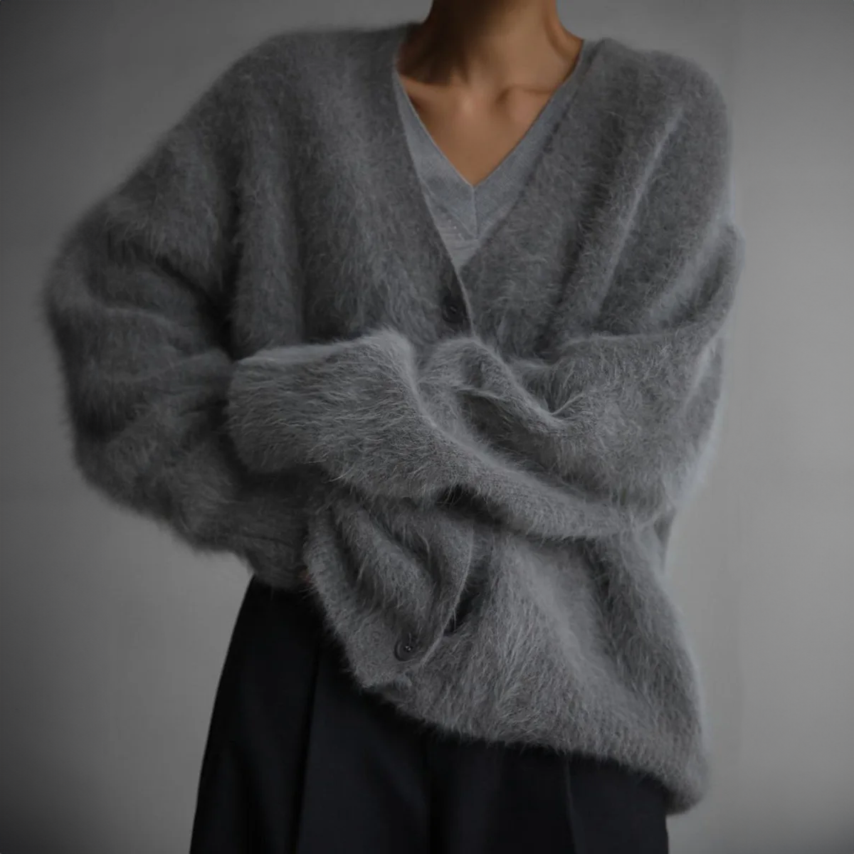 Dames Oversized Mohair Vest – Gebreid met Knoopsluiting, Casual Herfst/Winter