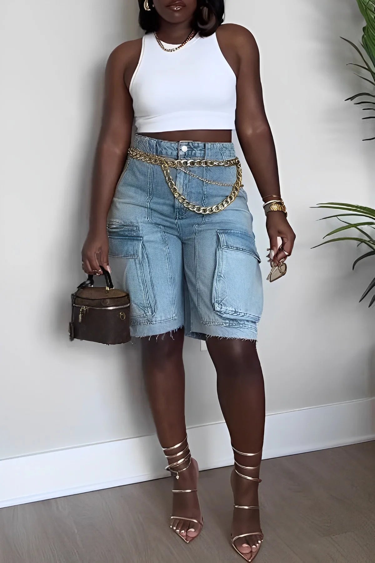 June - Denim Cargo Shorts voor Dames