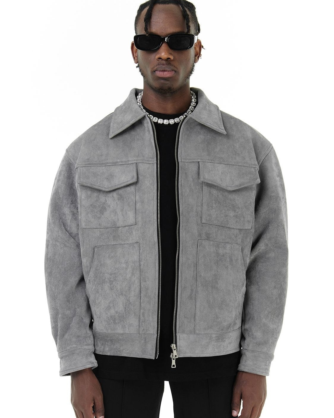 Heren Field Jacket Veganistisch Suède met Functionele Zakken