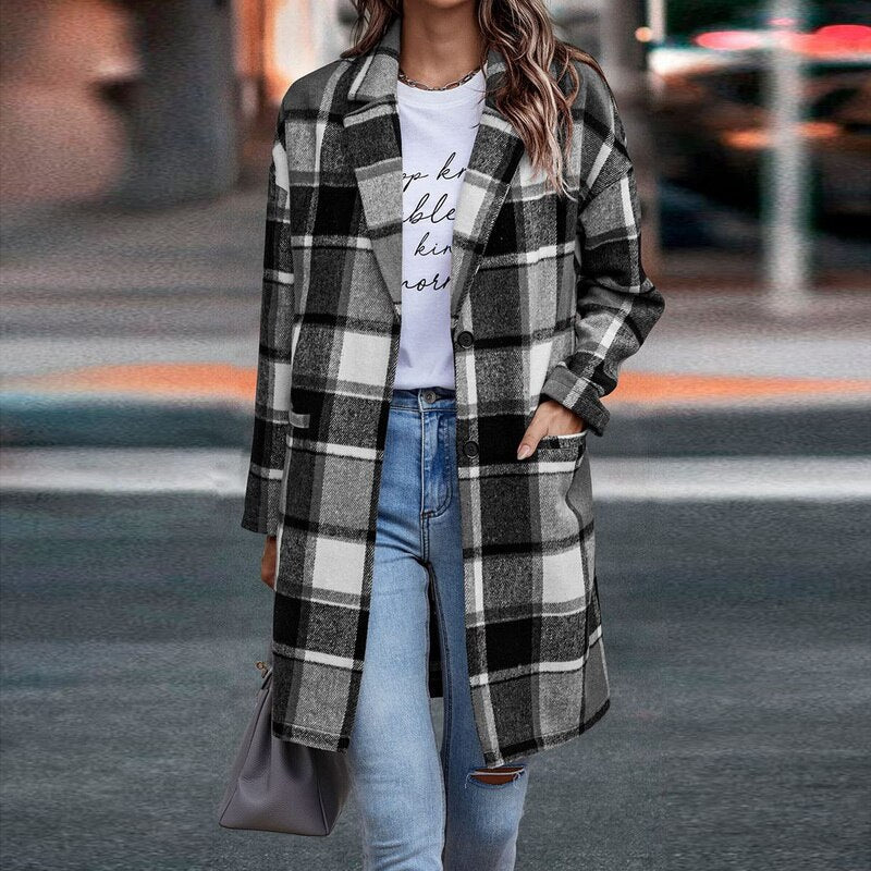 Dames Regular Fit Geruite Jas β Casual ruitpatroon, plaid check jas voor dagelijks gebruik