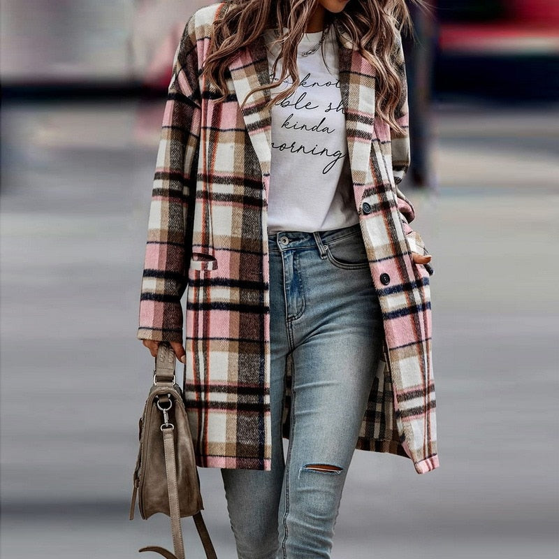 Dames Regular Fit Geruite Jas β Casual ruitpatroon, plaid check jas voor dagelijks gebruik